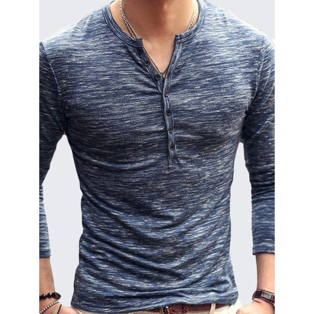 Men's Fashion Buttons Design Half-cardigan T-shirts - M Blue