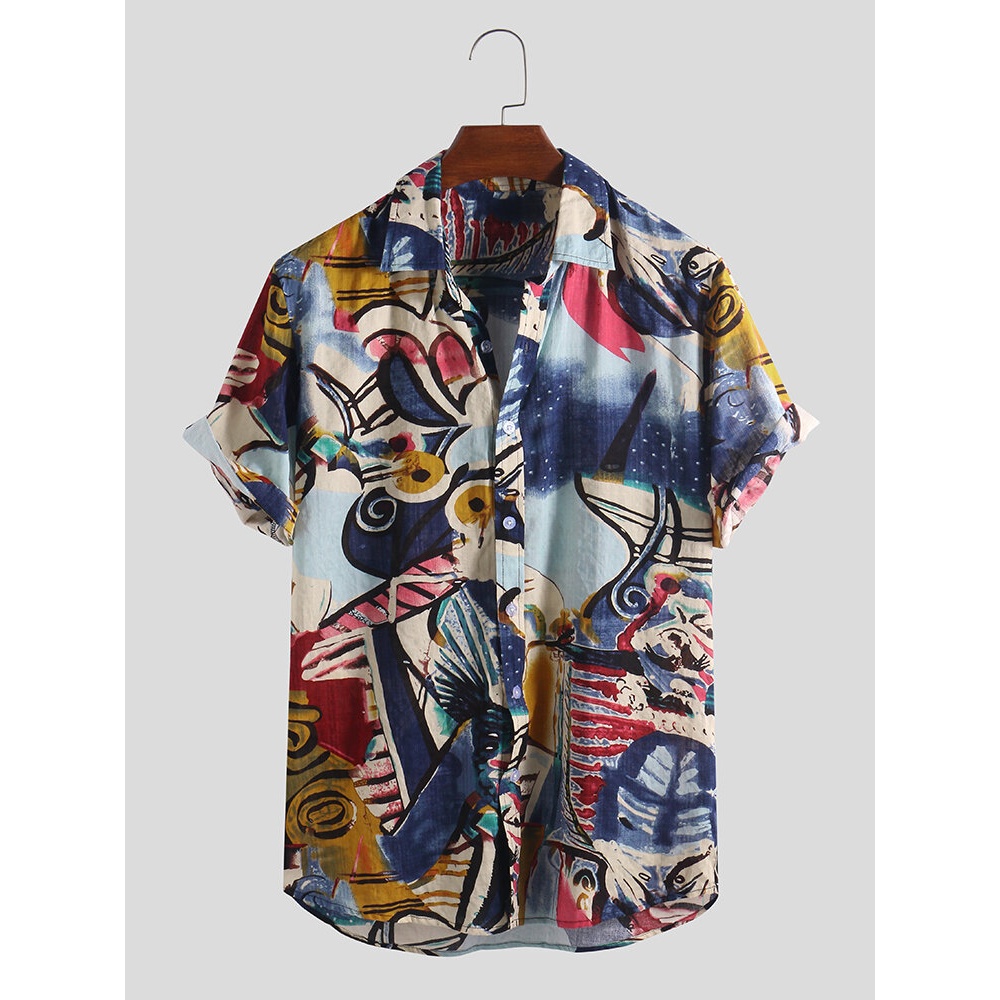 Mens Holiday Colorful Pattern Printed Summer Hawaiian Shirts - M Red