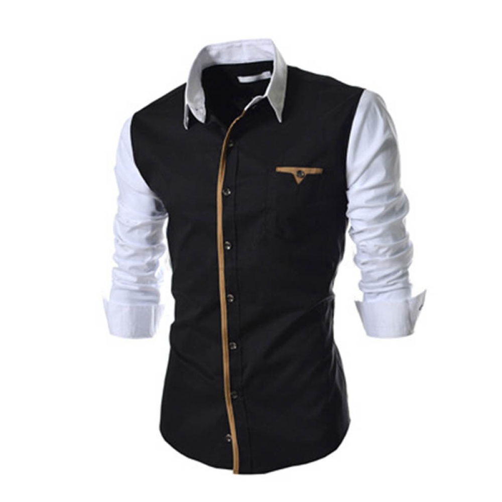 Men's Patchwork Trendy Color Block Shirts - XS Grey