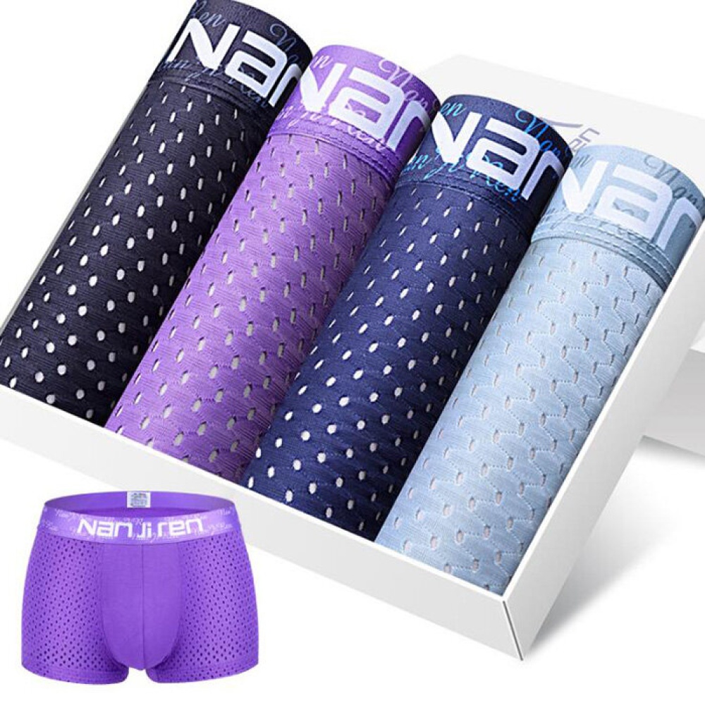 4 Pieces Mens Mesh Ice Silk Underwear Breathable Modal Boxer - #07 L - Image 2