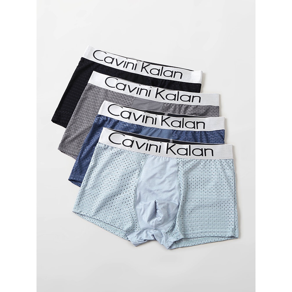 Mens 4Pcs Mesh Modal Breathable Thin Letter Elastic Waist Solid Color Boxers Briefs - Graffiti 1 S