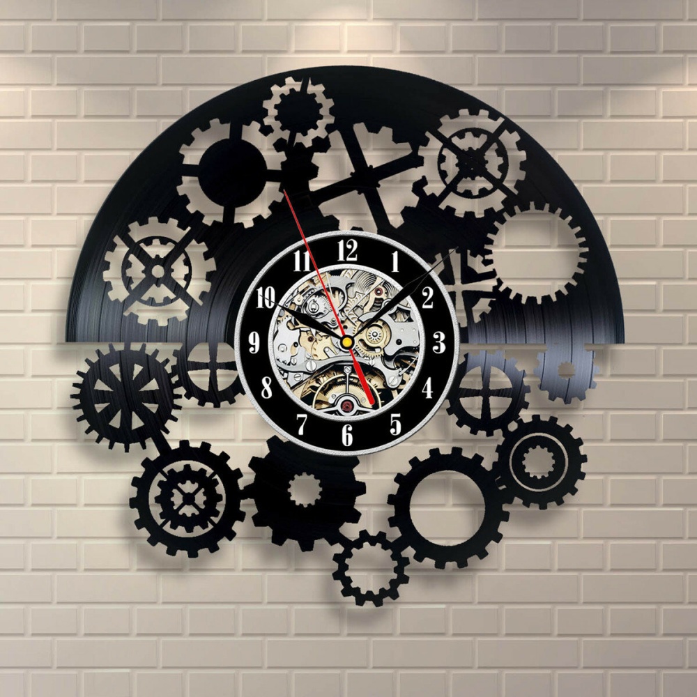 Steampunk Cog Wall Clock Gears Vinyl Record Wall Clock Home Office Decor - Image 2