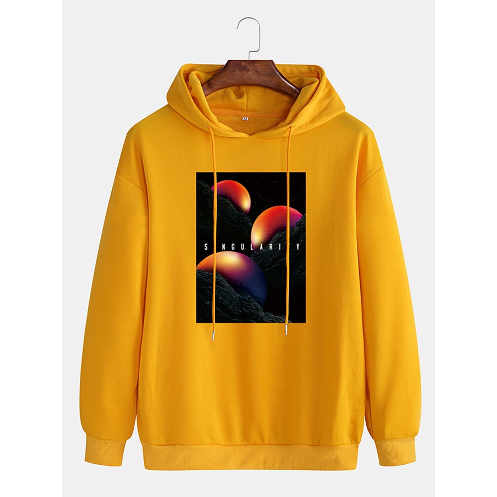Mens Design Graphic Print Long Sleeve Drawstring Hoodies - Yellow 2XL