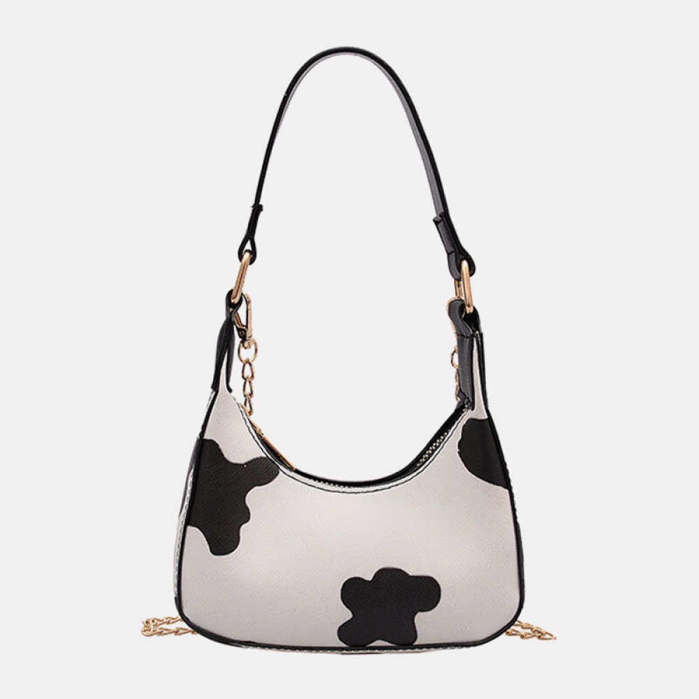 Fashion Women Dairy Cow Dot Pattern PU Leather Phone Storage Handbag Crossbody Shoulder Bag - White L - Image 2