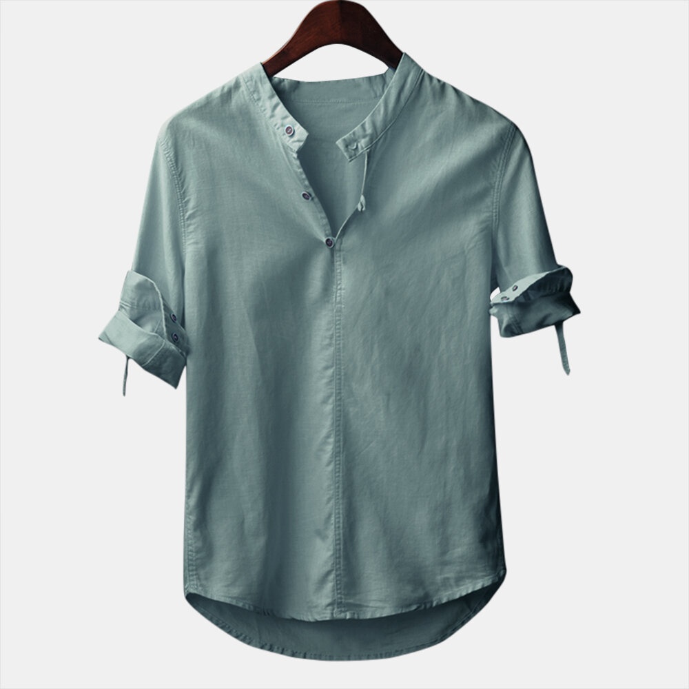 Mens Cotton Casual T-shirts with a Half-open Placket - 3XL Green - Image 2