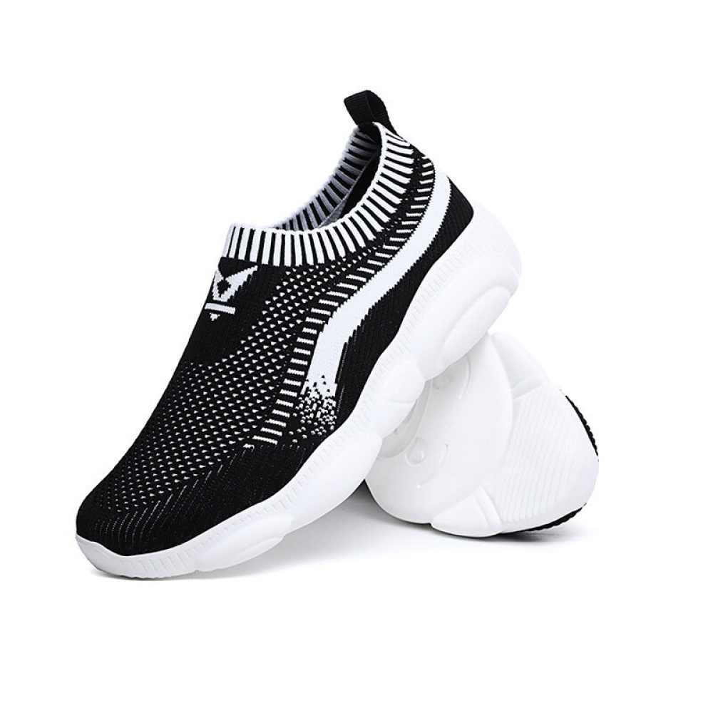 Men's Sports Shoes Breathable Woven Mesh Shoes Casual Thin Section Running Sneakers - 44 Black+White