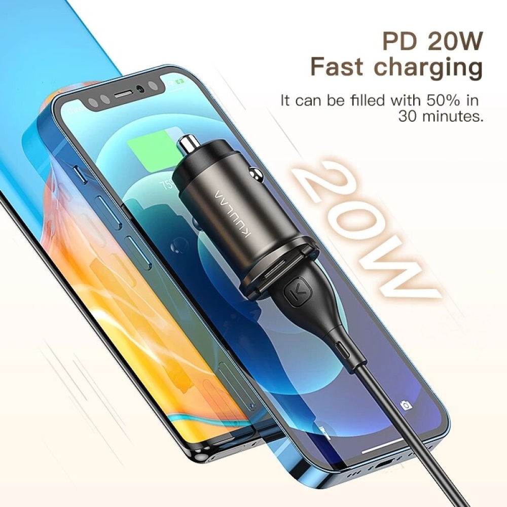 KUULAA 20W 2-Port USB PD Car Charger Adapter USB-C PD QC3.0 Fast Charging For iPhone 13 13 Mini 13 Pro Max For Samsung Galaxy Note 20 Huawei Mate 40 - Image 2