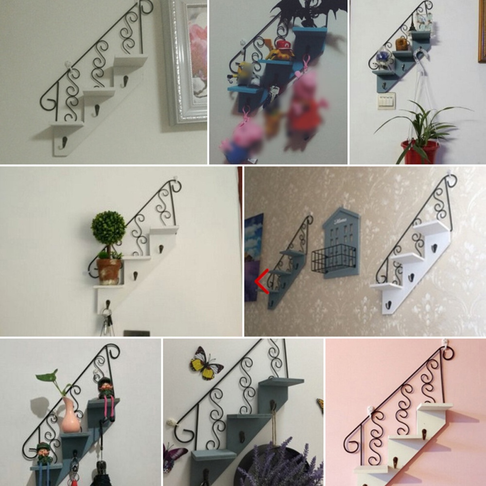 Staircase Plant Shelf Wall Hanging Decor Creative Rural Style Stair Shape Household - Blue - Image 2