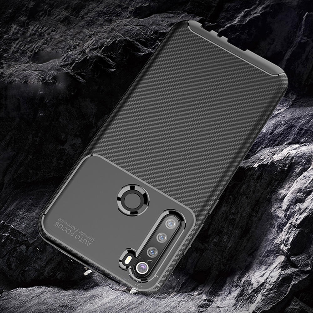 For Xiaomi Redmi Note 8 2021 Case  Luxury Carbon Fiber Shockproof Silicone Protective Case Non-original - Black - Image 2