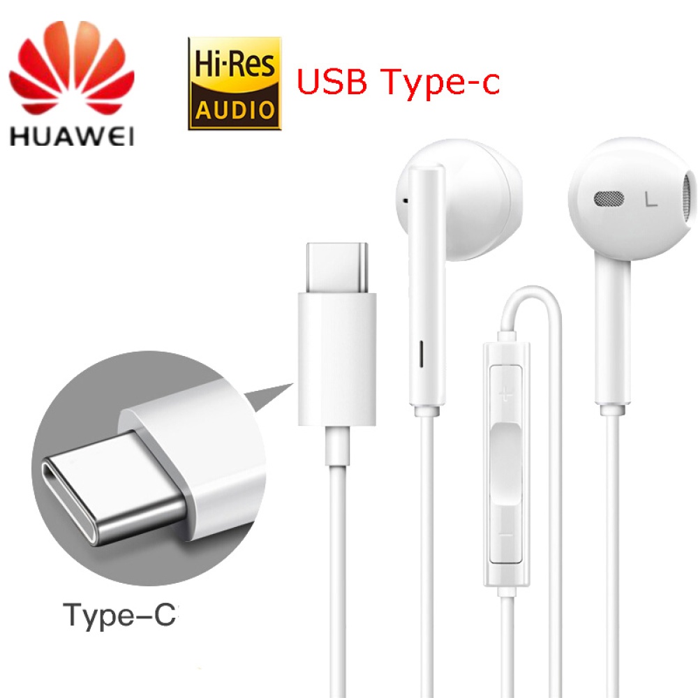 HUAWEI CM33 Earphone USB Type-C In Ear Headset Mic Volume for Mate 10Pro 20 X RS P20 30 Note 10 black