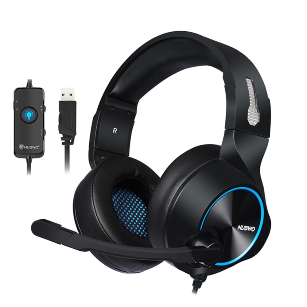N11U PC Gamer Gaming Headset Casque 7.1 Channel Sound Wired USB Earphone Headphones with Mic Volume Control LED for Computer Black + blue