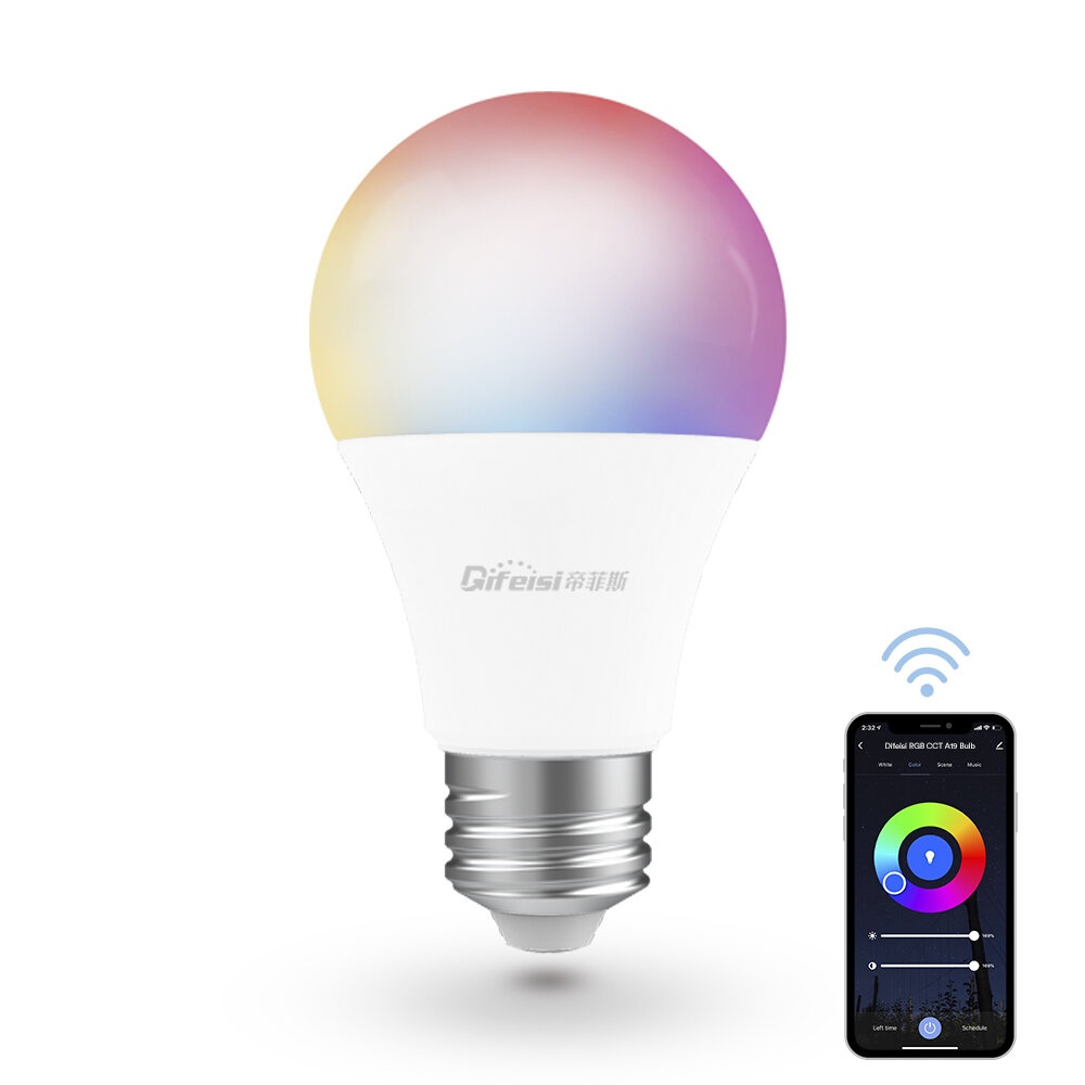 Difeisi DFS-AC-0001 E26 9W WIFI A19 RGB+CCT Smart Bulb 810LM AC100-130V Works with Alexa and Google Assistant - Image 2