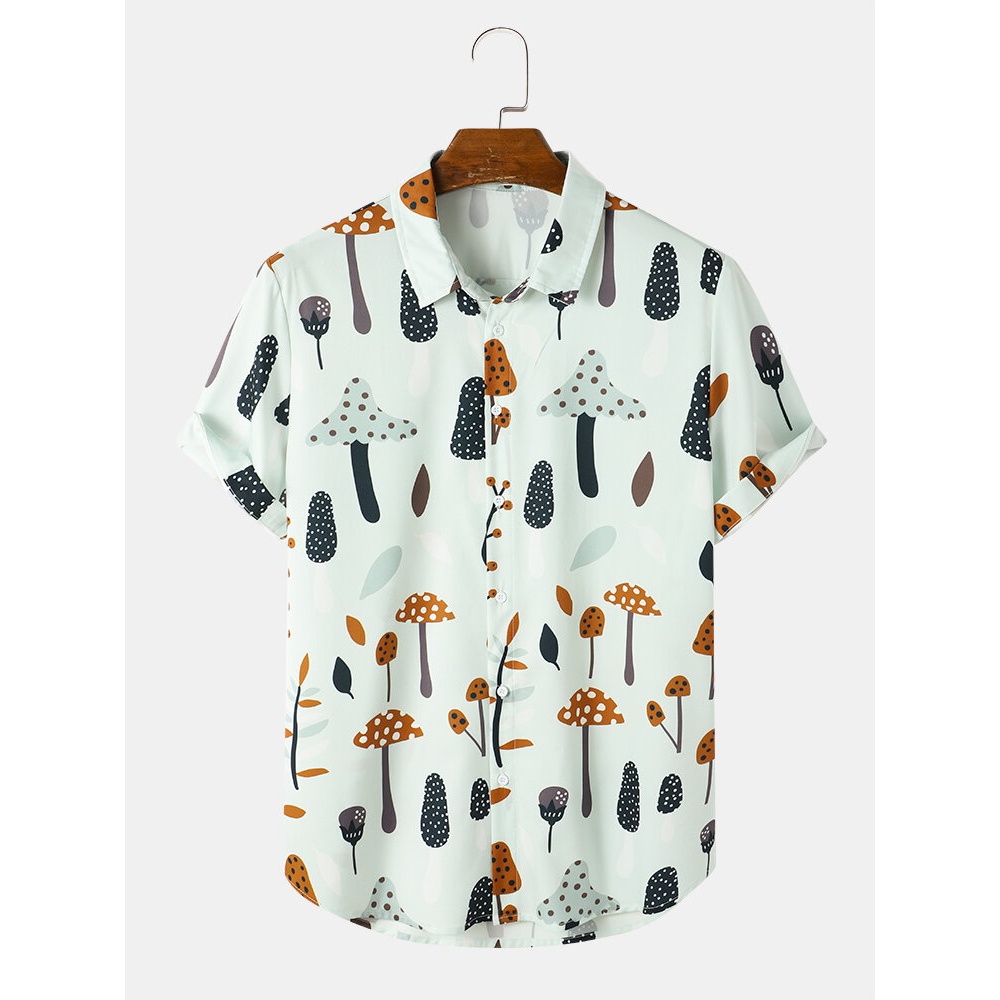 Mens Casual Mushroom Cartoon Shirts - Grey L