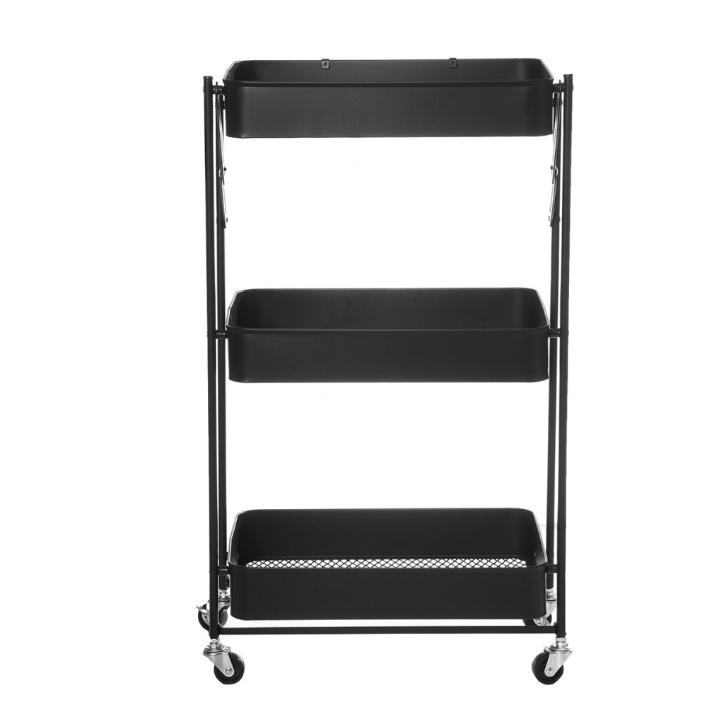 Multilayer Foldable Storage Rack with Wheels Kitchen Rolling Cart Free Installation Floor Shelf - White - Image 2