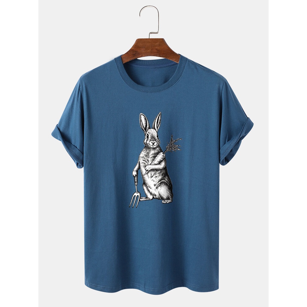 Mens 100% Cotton Easter Rabbit & Carrot Graphic Short Sleeve T-Shirt - Black L