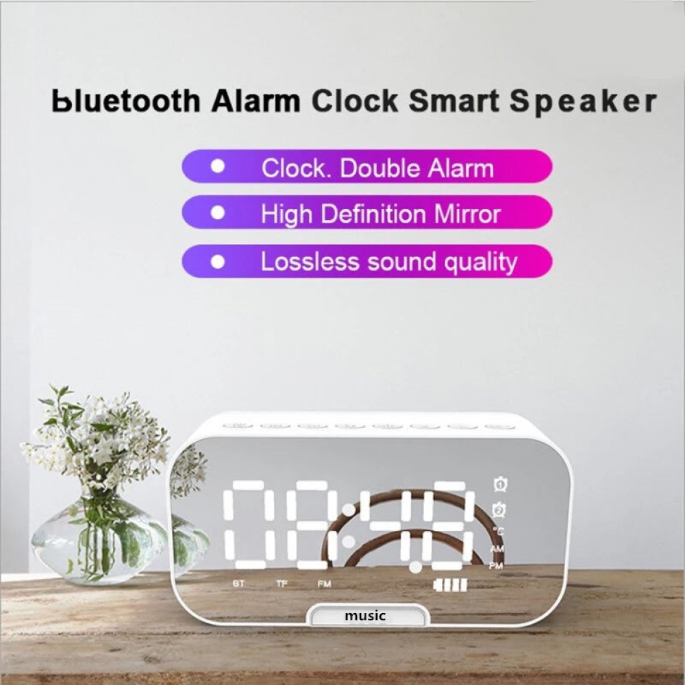 Q5 Wireless bluetooth Speaker Alarm Clock Bass Stereo FM Radio TF Card Soundbar Mirror Screen 1400mAh Portable Outdoor Soundbox with Mic - Pink - Image 2