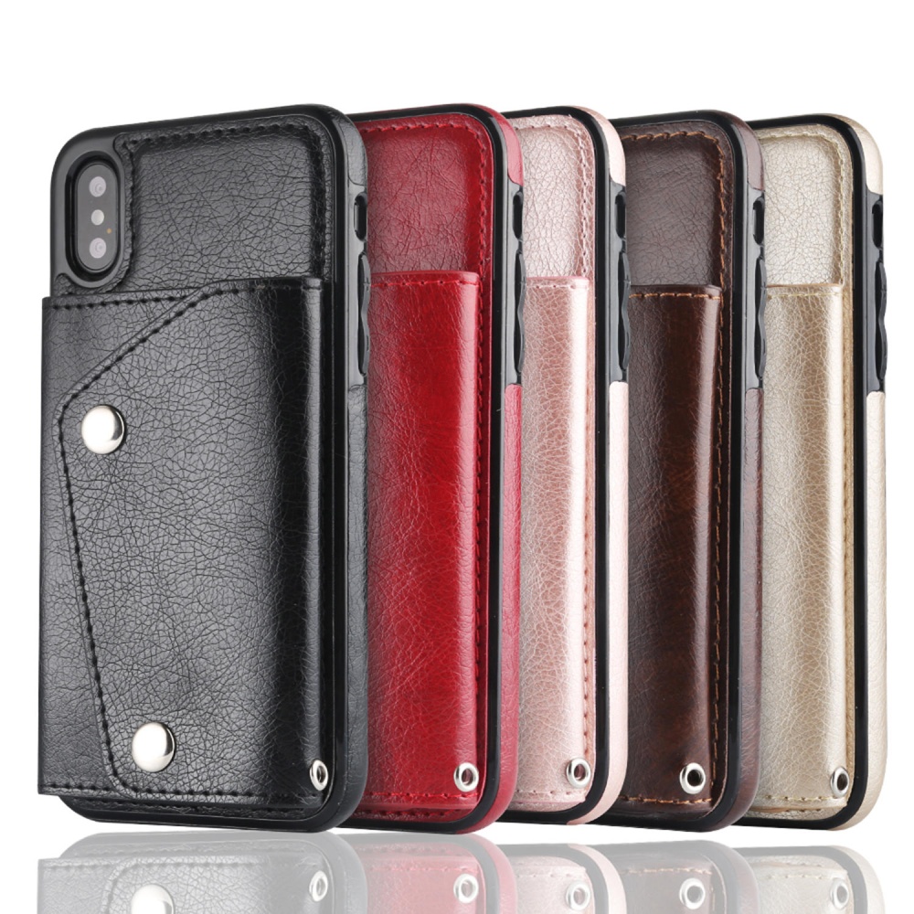 Classic PU Leather Wallet Card Slots Bracket Case for iPhone X - Red - Image 2