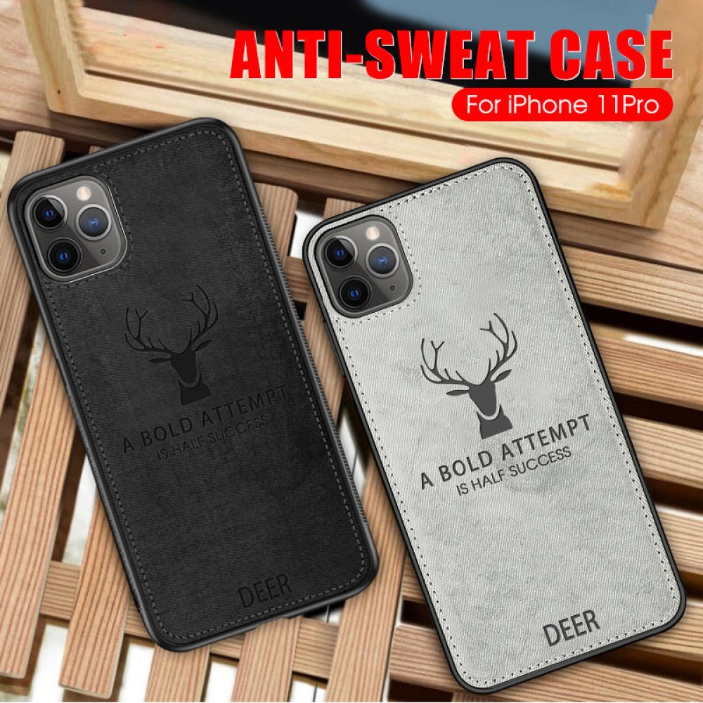 Deer Canvas Cloth Shockproof Protective Case for iPhone 11 Pro 5.8 inch - Black - Image 2