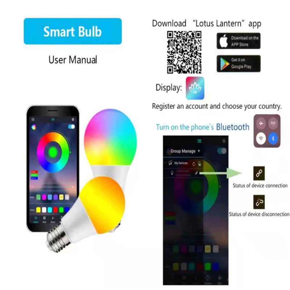 Bluetooth-compatible Smart Light Bulb Voice Control E27 3000k-6500k Compatible With Alexa Google Assistant Life App 5w