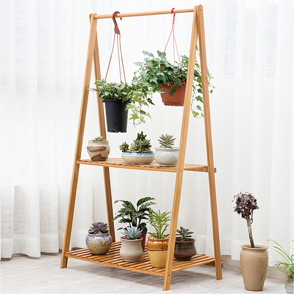 MUMAREN NZXGHJ Wooden Flower Stand Plant Display Balcony Garden Living Decoration 1/2 Layers - 2 Layers - Image 2