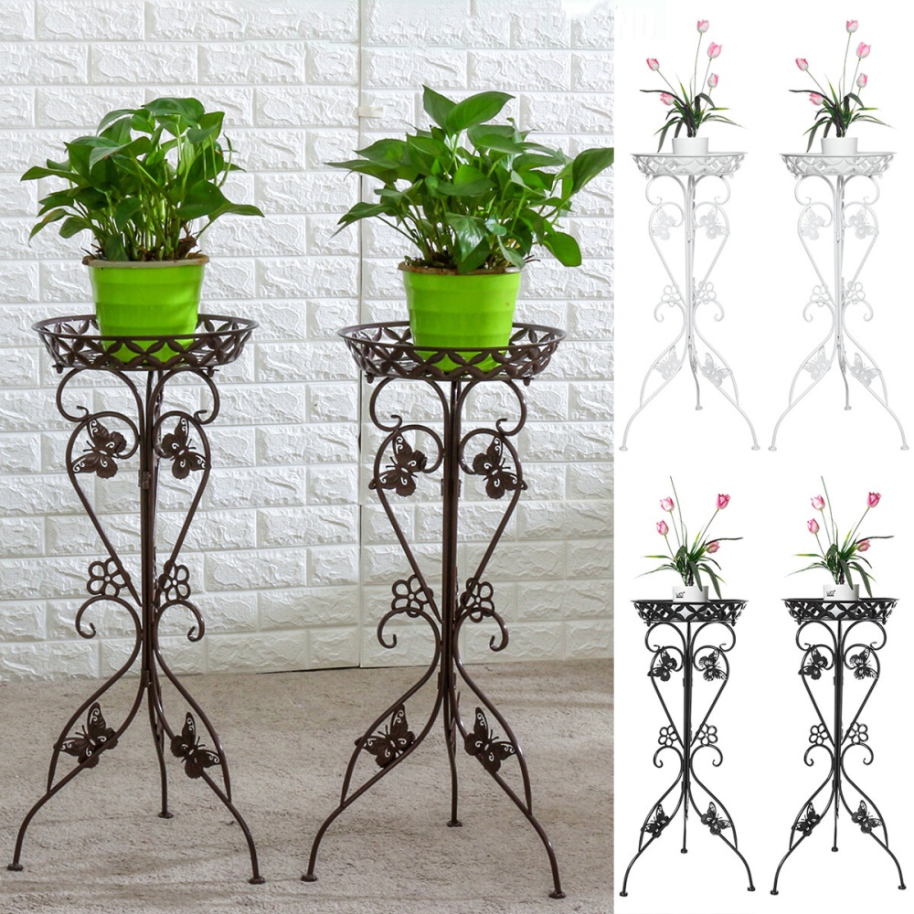 Metal Plant Display Stand Flower Pot Holder Shelf Garden Patio Indoor Outdoor - Black