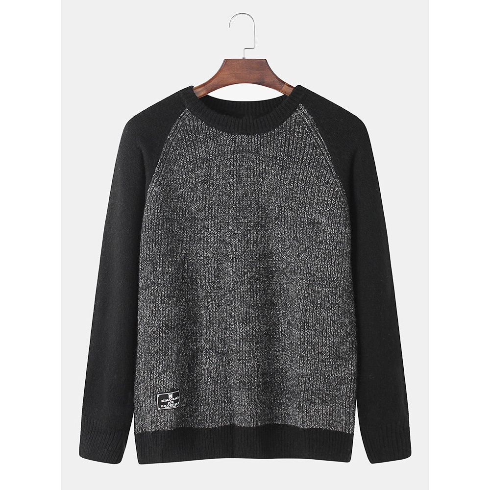 Mens Knitted Round Neck Raglan Sleeve Casual Pullover Sweaters - M Coffee