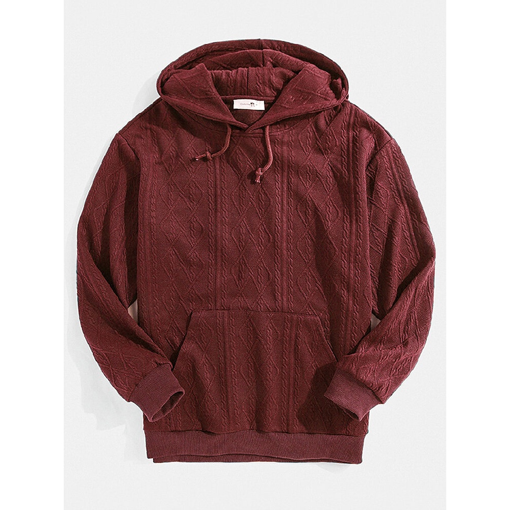 Mens Thread Designer Solid Color Pullover Hoodies With Kangaroo Pocket - Dark Grey S