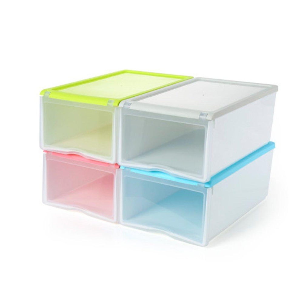 Plastic Clear Drawer Home Shoe Storage Box Stackable Organiser Foldable Case Shoe Racks - Pink - Image 2