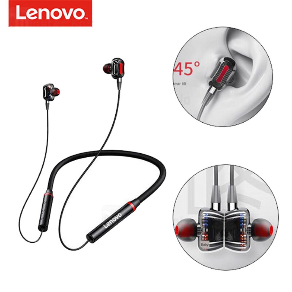 Lenovo HE05 PRO bluetooth 5.0 Earphone HIFI Dual Dynamic DSP CVC Noise Reduction Headset IPX5 Waterproof Sports Neckband In-Ear Earbuds with Mic - Bl - Image 2