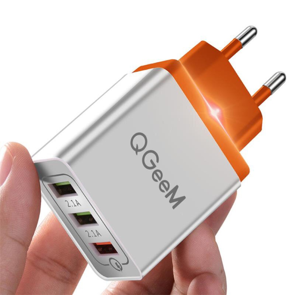 QGEEM QG-CH04 27W 3 USB Travel Wall Charger Adapter QC3.0 Fast Charging For iPhone XS 11Pro Huawei P30 P40 Pro MI10 Note 9S S20+ Note 20 - Grey US Pl - Image 2