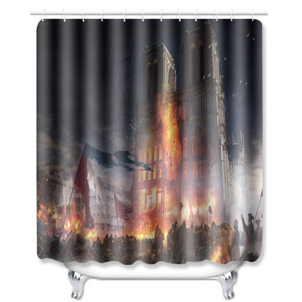 180x180cm War Style With 12 Hooks Bathroom Shower Curtain Waterproof Three-piece Toilet Seat - A - Image 2