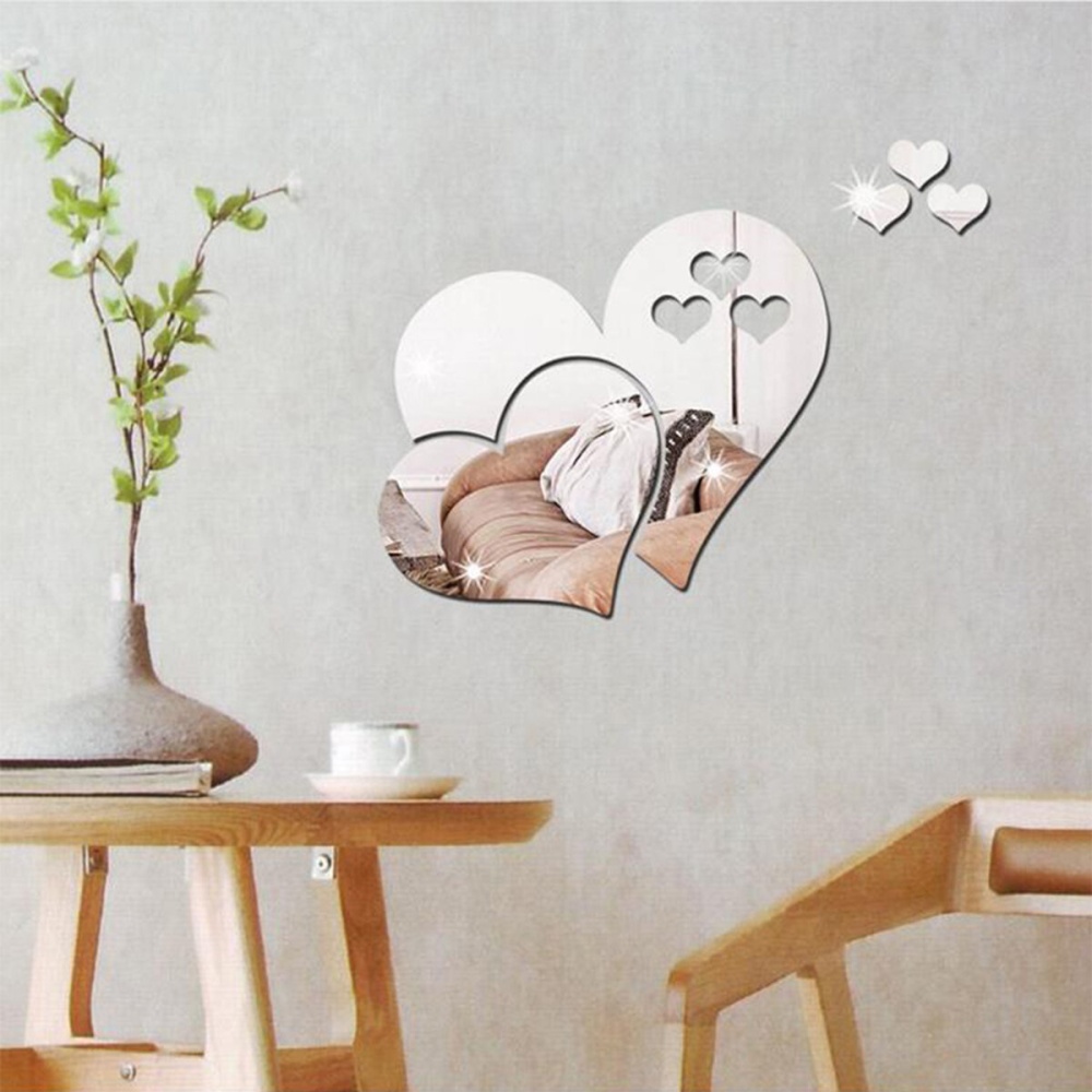 3D Mirror Love Hearts Wall Sticker Decal DIY Home Room Art Mural Decor Removable - Silver - Image 2