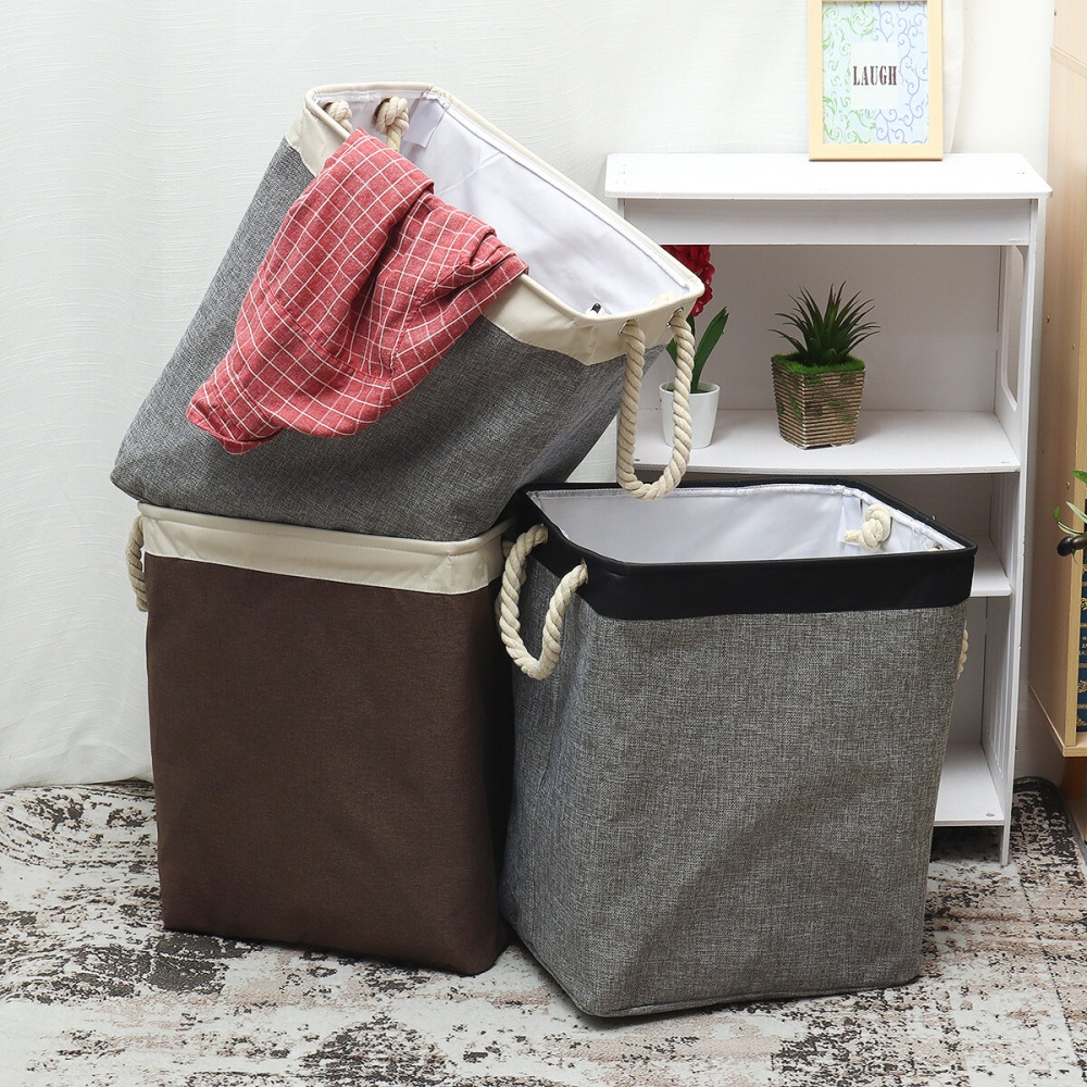 65L EVA Foldable Laundry Bag Large Capacity Waterproof Laundry Hamper Dirty Clothes Storage Basket - Beige+Grey - Image 2