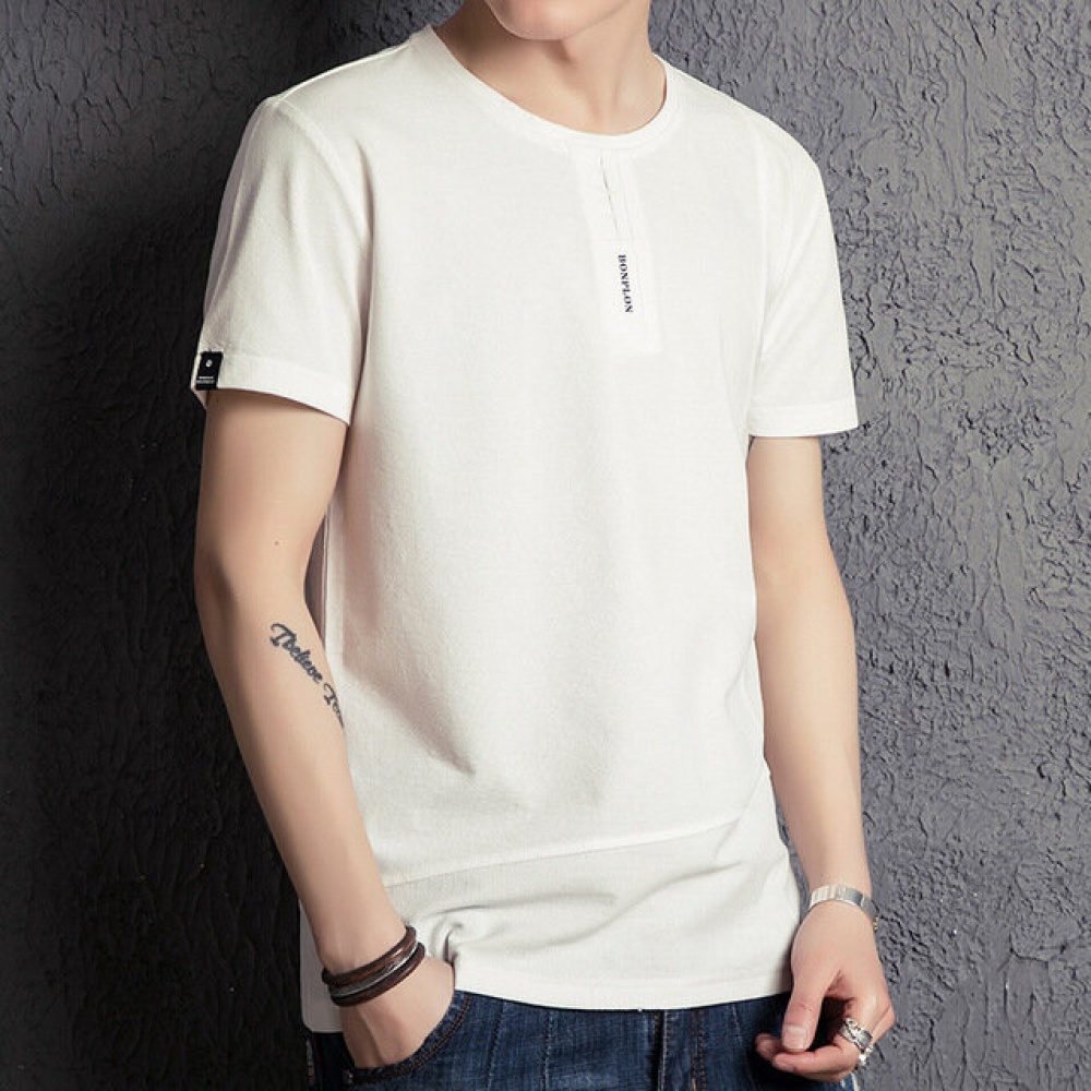 Men's Short-sleeved T-shirts Round Neck Slim Simple Solid Color T-shirt - S White
