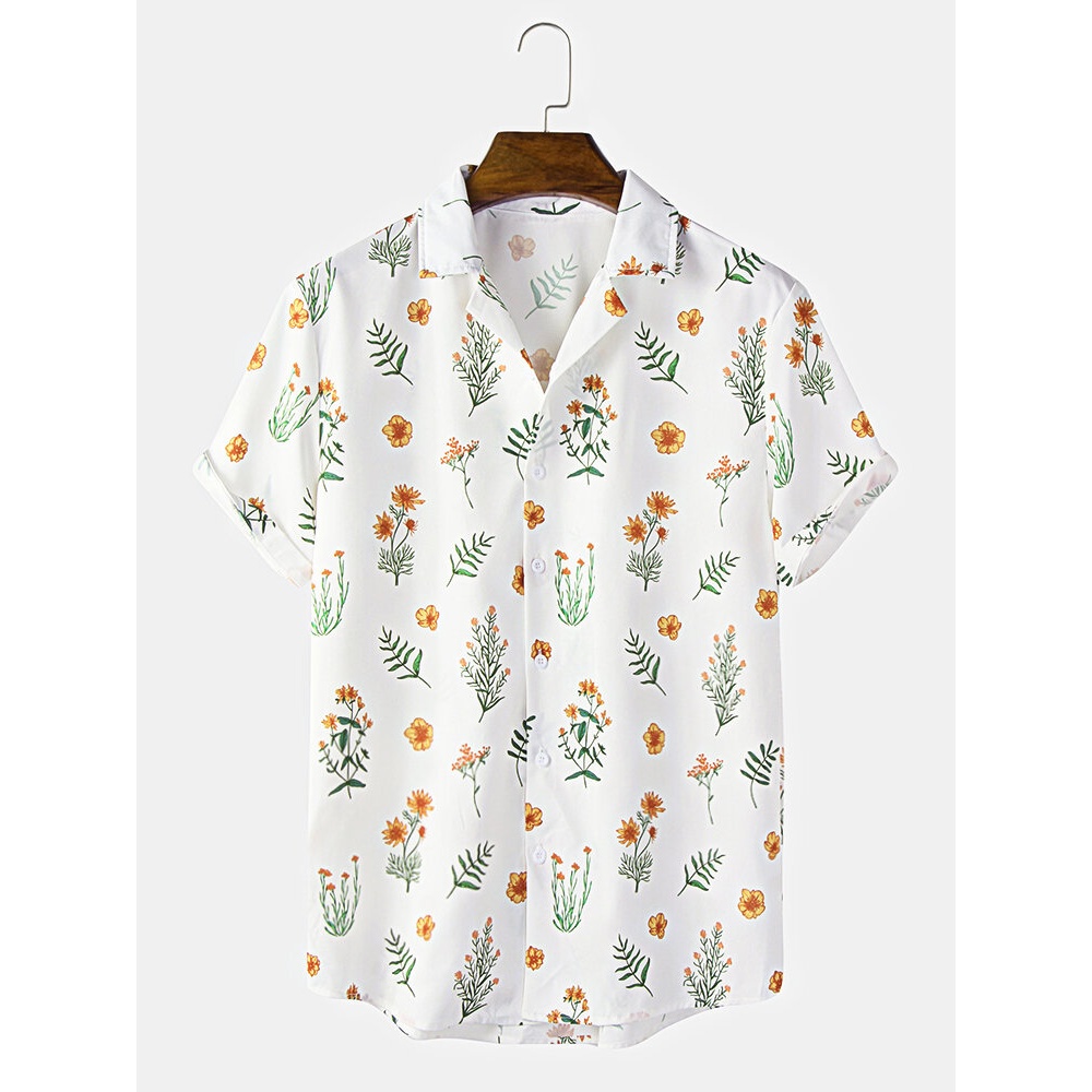 Mens Holiday Flower Pattern Casual Shirts - White L