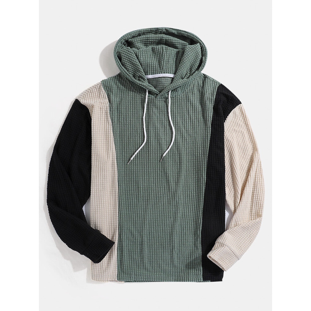 Mens Patchwork Jacquard Drop Shoulder Long Sleeve Design Hoodies - Blue 2XL