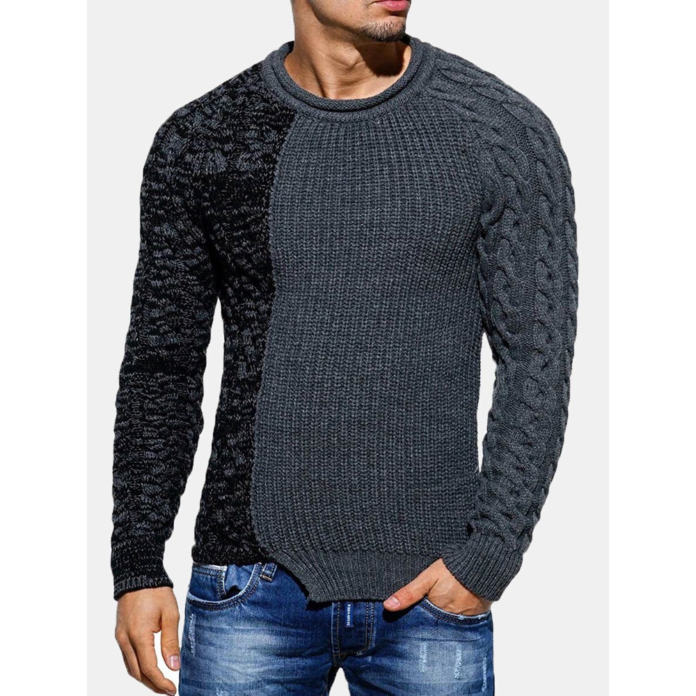 Men's Casual Color Block Knitting Pullovers - XL Gray