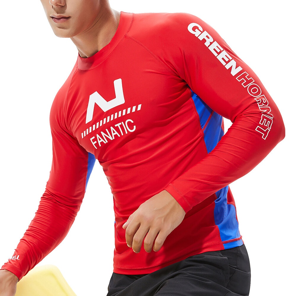 Men's Long Sleeve Swimsuit Rashguard Surf Shirt - XS Red - Image 2