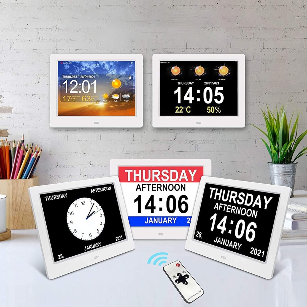 8 Inch WIFI Weather Station Smart Digital Alarm Clock with Medication Reminder Auto Dimming Large Number Display For Memory Loss Elderly Seniors - EU - Image 2