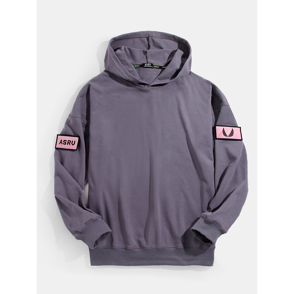 Mens Side Detachable Tab Drop Shoulder Long Sleeve Casual Hoodies - L Black