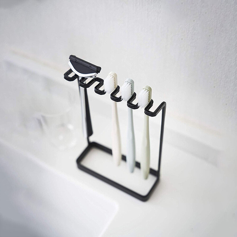 Multifunctional Metal Toothbrush Holder Bathroom Shelf for Store Toothbrush Shaver Countertop Storage Organizer Rack Hanger - White - Image 2