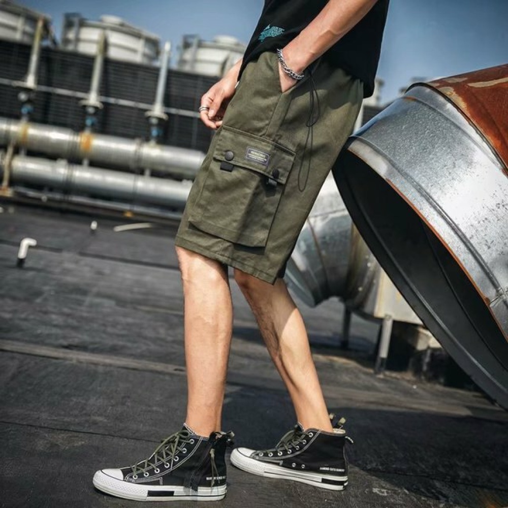 Ins Super Tooling Shorts Men's Season New Casual Five Pants Loose Japanese Straight Pants - XXXL 001 plaid shorts black