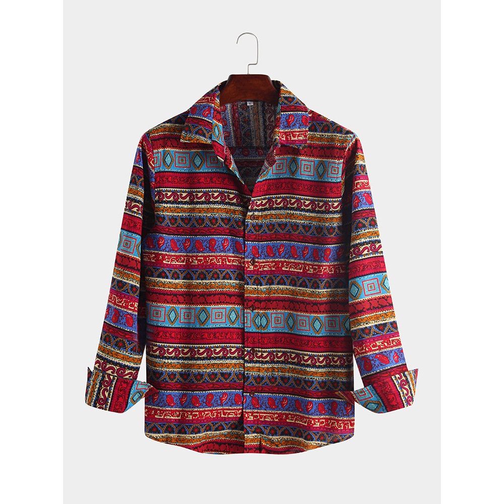 Mens Ethnic Style Long Sleeve Shirt - S As Picture