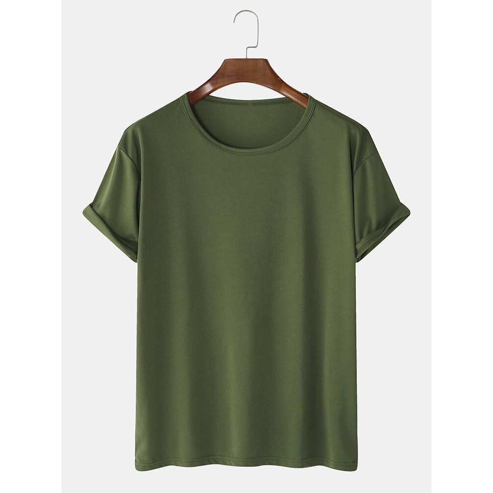 Mens Solid Color Cotton Round Neck Short Sleeve Casual Basic T-Shirts - White M