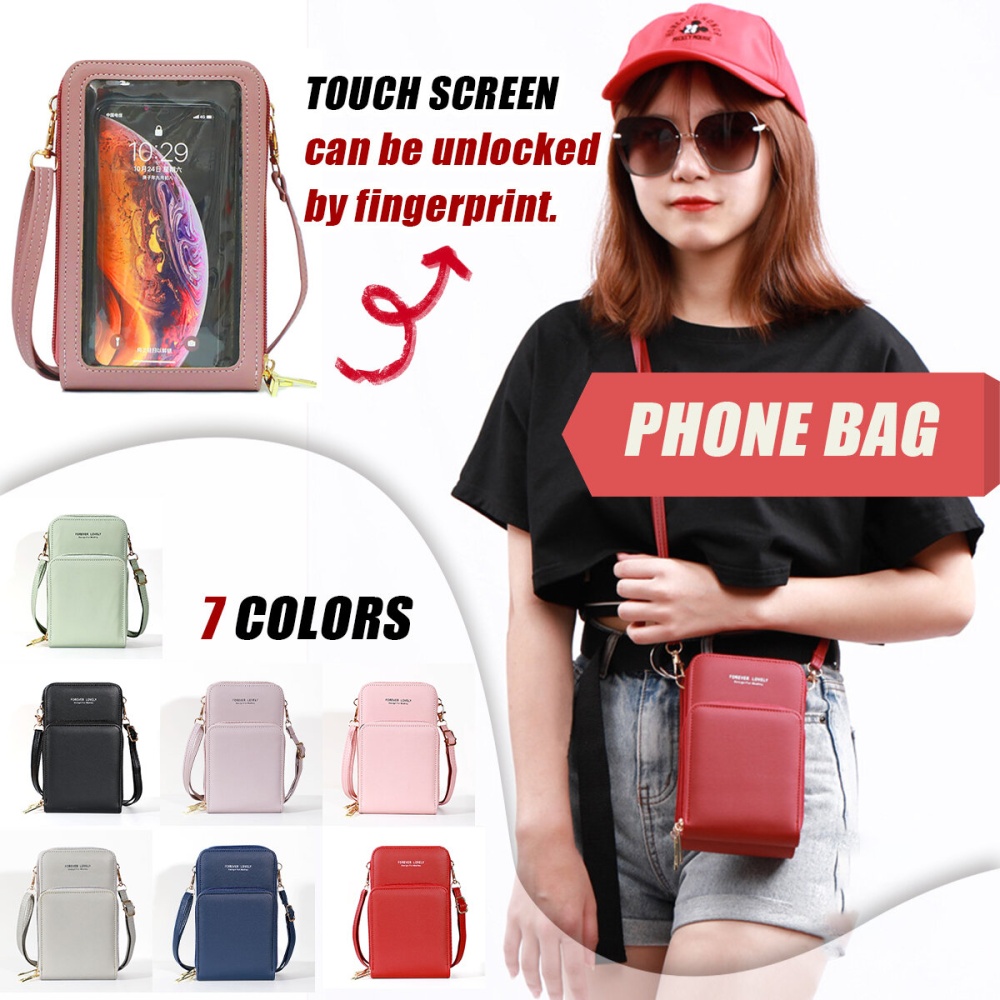 Large Capacity with Touch Screen Clear Window Multi-Pockets Wallet Handbag Mobile Phone Storage Crossbody Bag - Red - Image 2