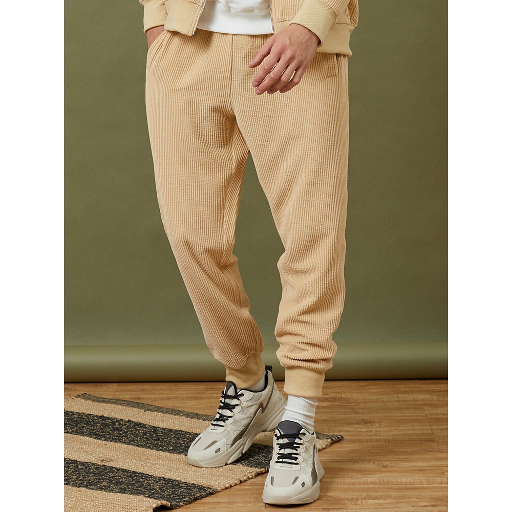 Banggood Designed Mens Corduroy Solid Casual Drawstring Jogger Pants - S Khaki
