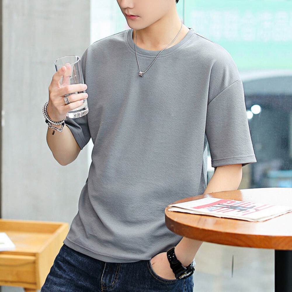 Season Men's Short-sleeved T-shirt Trend Loose Short-sleeved Solid Color T-shirt Fitted With Clothes T-shirt Male - XL Black