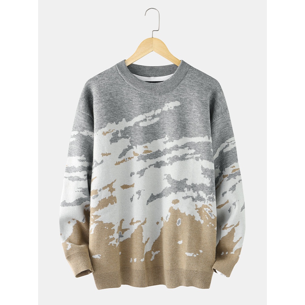 Mens Rib Knitted Pattern Drop Shoulder Casual Pullover Sweaters - Grey 2XL