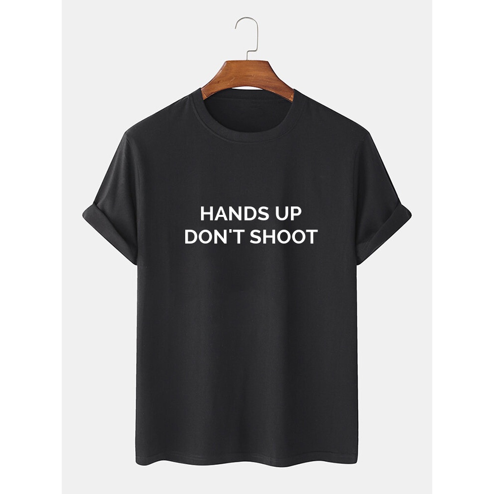Hands Up Slogan Shirts 100% Cotton Short Sleeve Tees T-shirts - Black XL