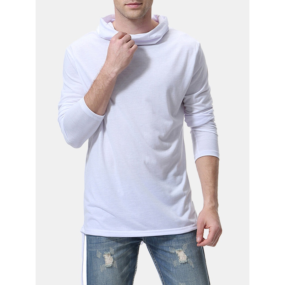 Mens Casual High Collar T-Shirts - M Beige
